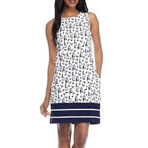 Julian Taylor New York Bird and Birdcage Print Sleeveless Shift Dress ~ 12 ~NWT